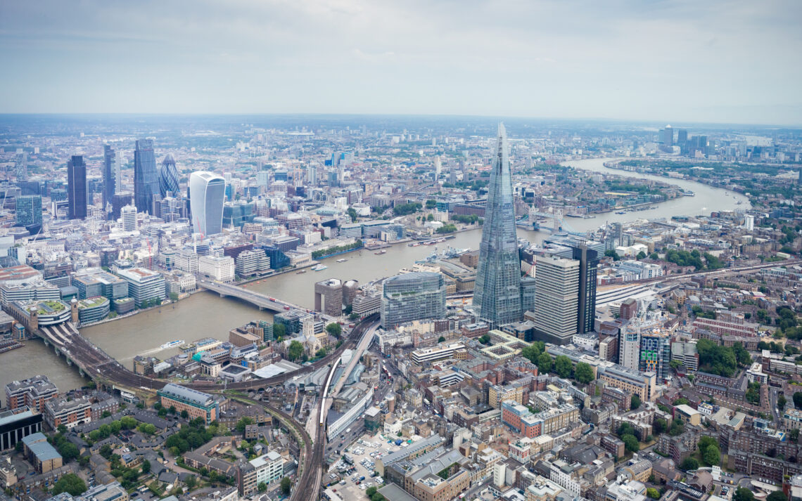 An aerial view over the London Bridge area.