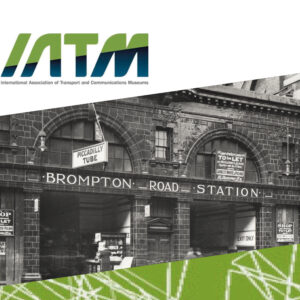 IATM logo in top left with a central black and white photo depicting the frontage of Brompton Road Underground Station