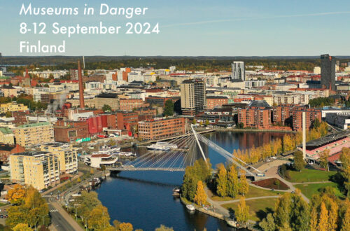 Aerial view of Tampere with text "Save the Date, 47th Annual IATM Conference Museums in Danger, 8-12 September 2024, Finland"